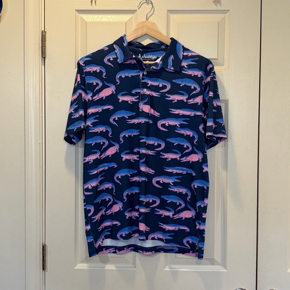 chubbies Navy Polo with Pink & Blue Alligator Print